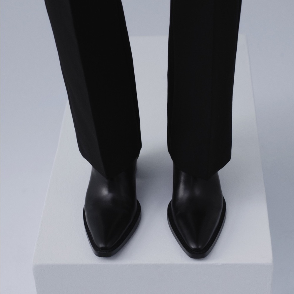 $149 NEW Mango MNG Leather Pointed Ankle Boots Black Boot